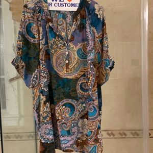 Boho Silk Tunic W/ Puffed Sleeve and Shirring